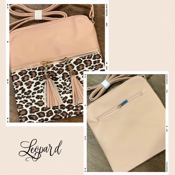 Leopard print cross body purses 9”x9”. Has a blush undertone. - Picture 1 of 7